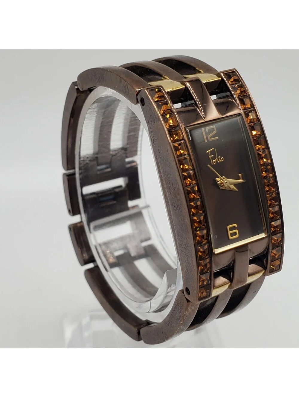 Folio Quartz Watch Womens 17mm Two-Tone Rectangle New Battery